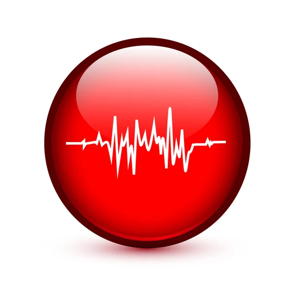 赤い光沢のある心拍数ボタン記号 — ストックベクタ
