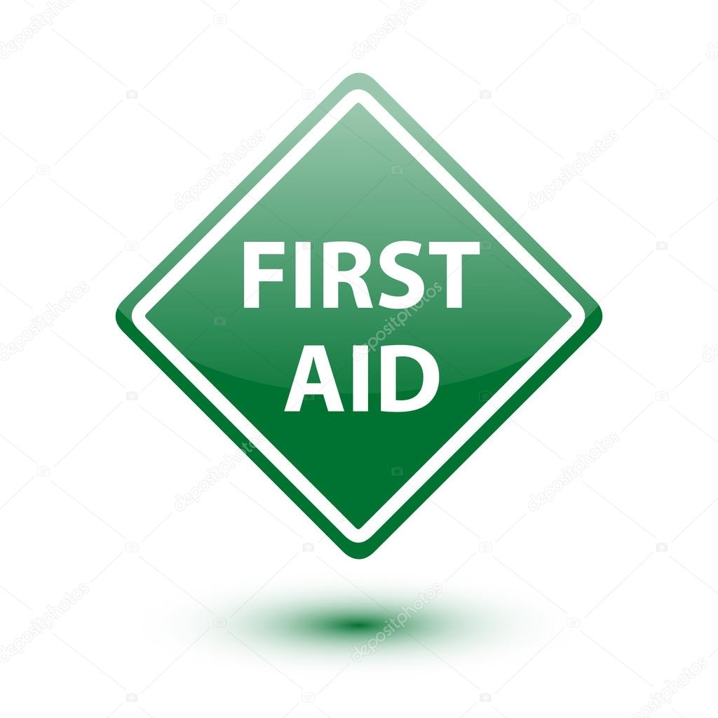 First aid green sign on white