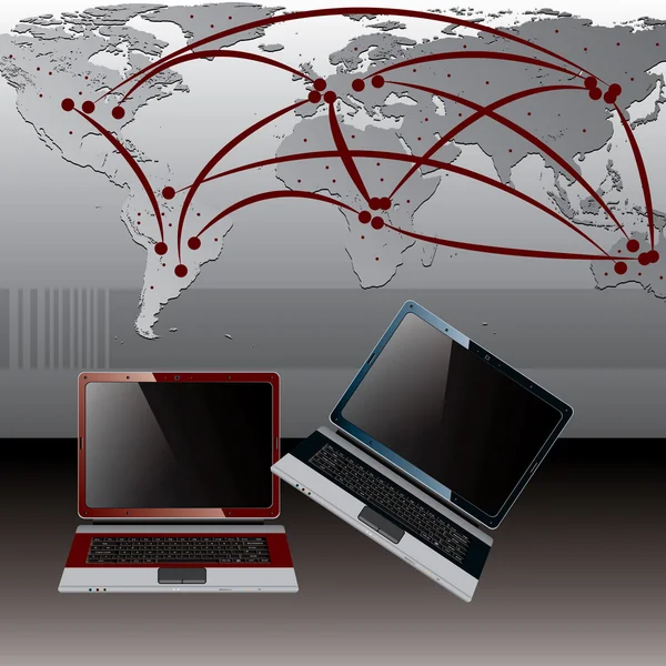 Business-Laptop Hintergrund mit Erdkarte — Stockvektor