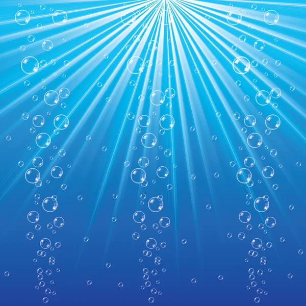 Blue ocean from underwater with bubbles and rays — Stock Vector