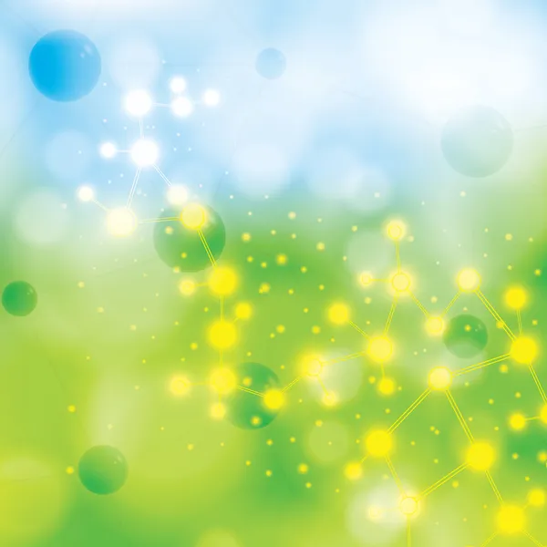Molécule bleu fond vert — Image vectorielle
