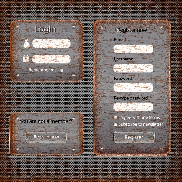 Formulaire de connexion moderne à la carte Web rouillée — Image vectorielle