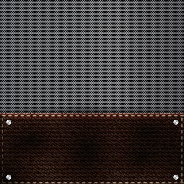 Brown leather and metal grid background — Stock Vector