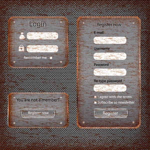 Formulaire de connexion moderne à la carte Web rouillée — Image vectorielle