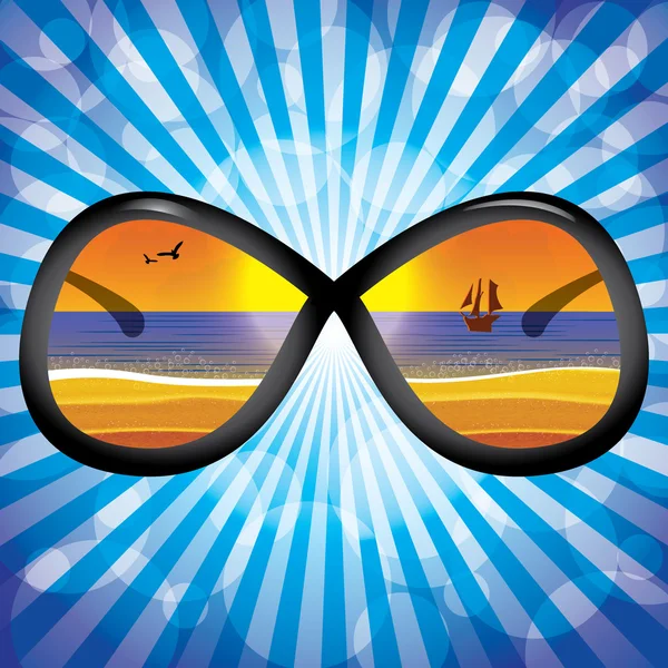 太阳镜与海滩反射蓝色 backgrouns — 图库矢量图片