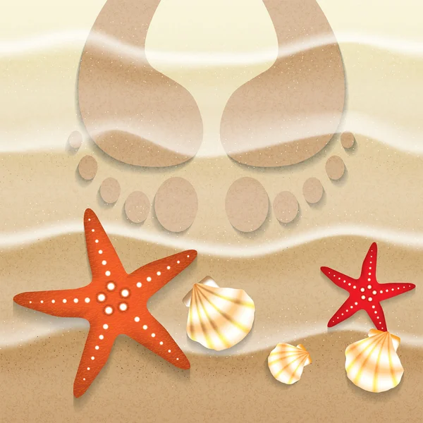 Zomer achtergrond zand zeeschelp en starfish illustratie — Stockvector