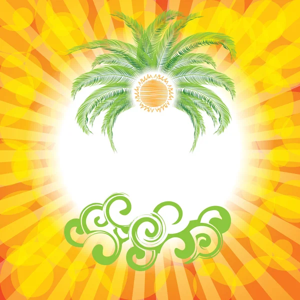 Summer background with abstract sun and palm — Stock Vector