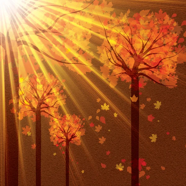 Осенний фон с деревьями и опадающими листьями — стоковый вектор
