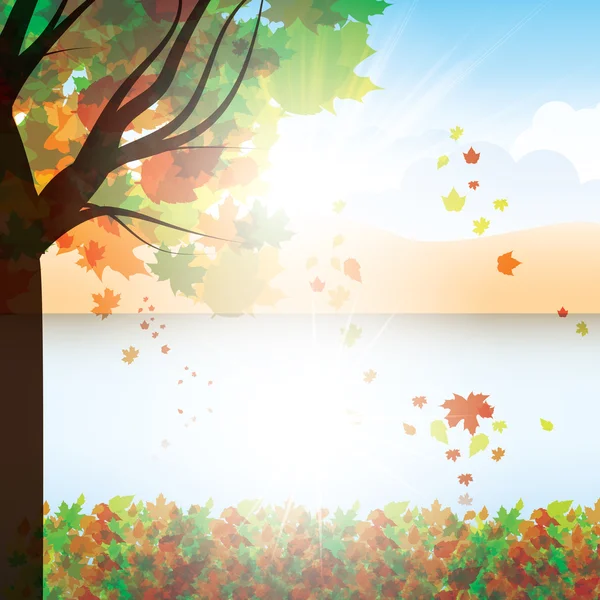 Herfst achtergrond met bomen en vallende bladeren — Stockvector