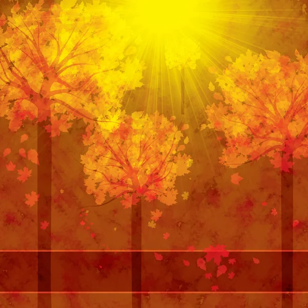 Autumn background with trees and falling leaves — Stock Vector