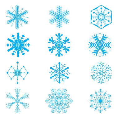 Beyaz arkaplanda kar taneleri kümesi