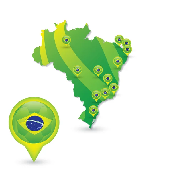 Brasil Mapa verde de futebol e locais da partida —  Vetores de Stock
