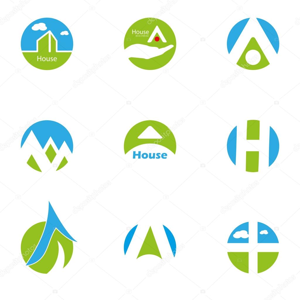 Home blue green Design Icons Set isolated