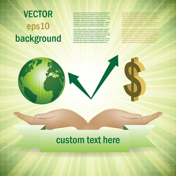 Terra verde globo e dinheiro ecologia conceito — Vetor de Stock