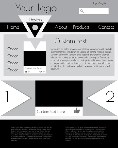 Vector black and white flat website design template — Stock Vector