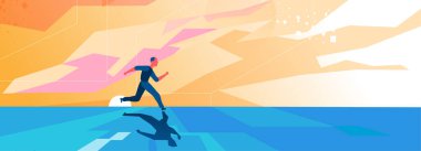 Yansımayla koşan bir adam. iş konsepti çizimi