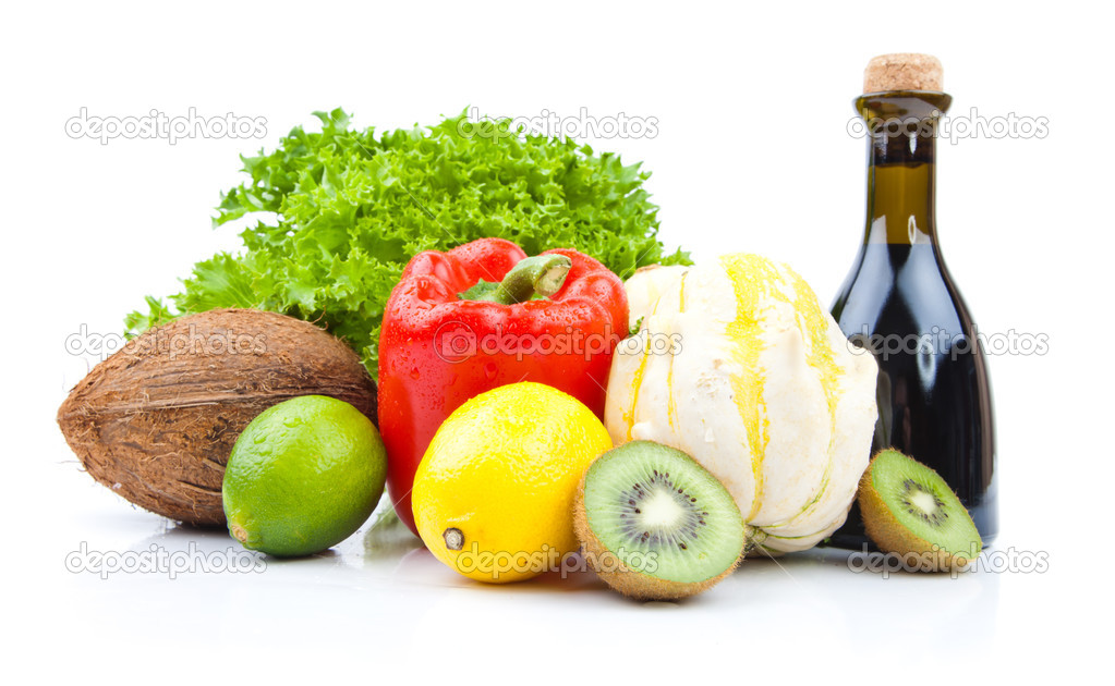 Fruits and vinegar bottle