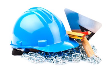 Mavi kask ve mason araçları