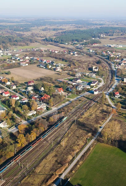 A légi felvétel a vonat, a vasúti — Stock Fotó