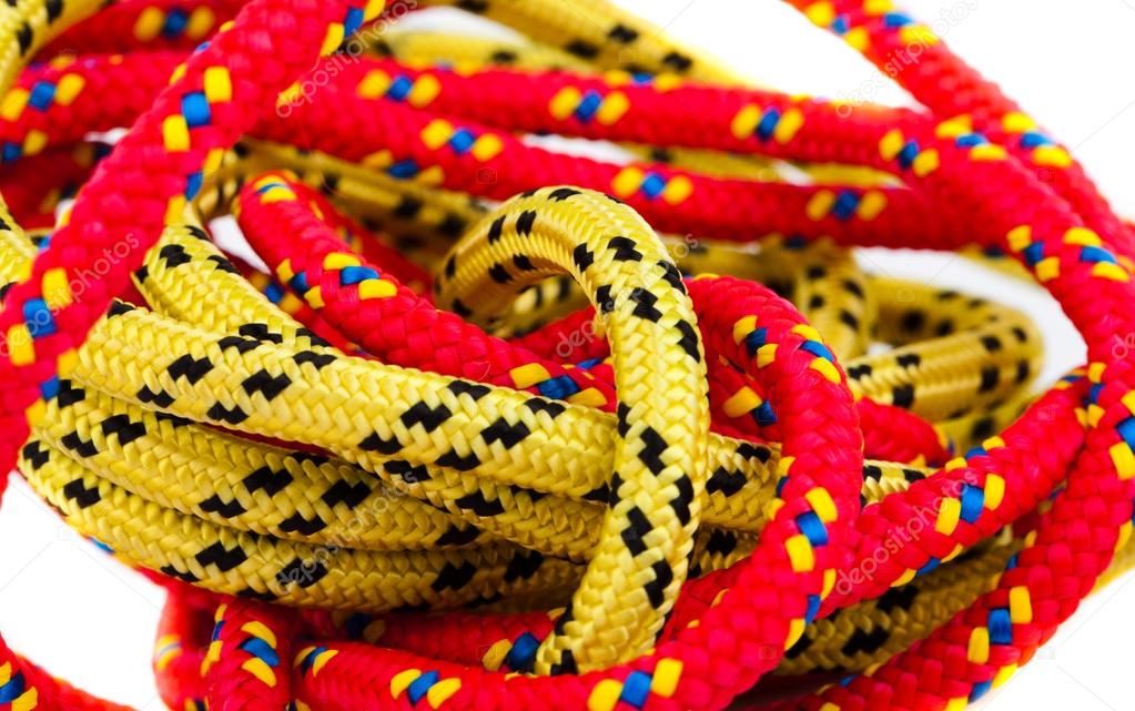 Marine red and yellow rope isolated on white