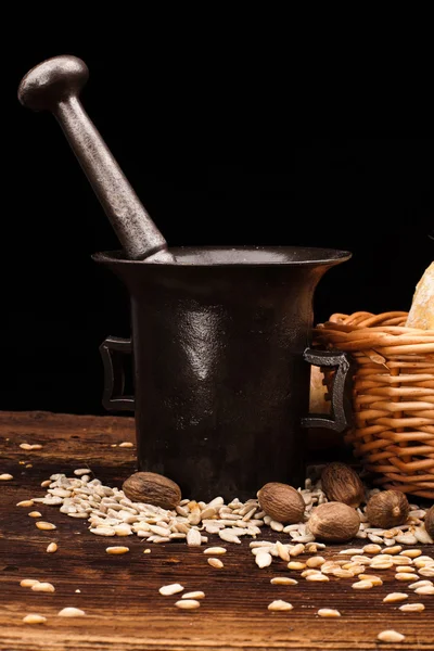 Baked bread on wooden table — Stock Photo, Image