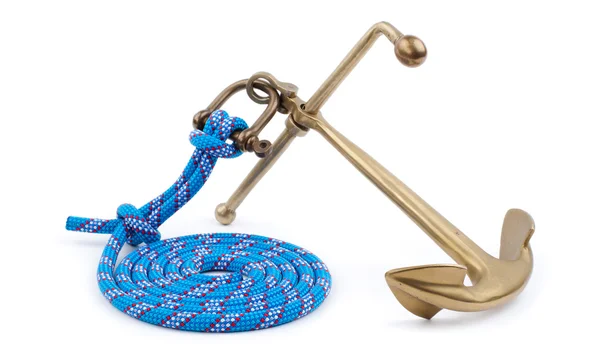 Old marine anchor and blue rope — Stock Photo, Image