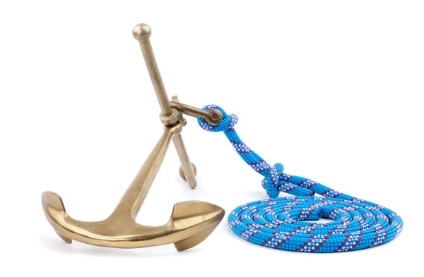 Old marine anchor and blue rope — Stock Photo, Image