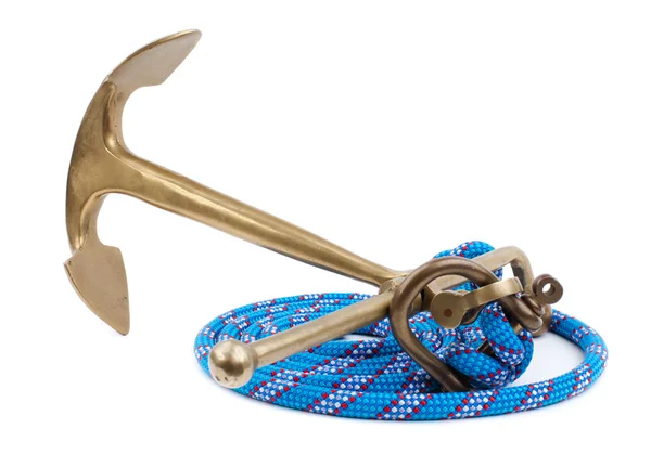 Old marine anchor and blue rope — Stock Photo, Image