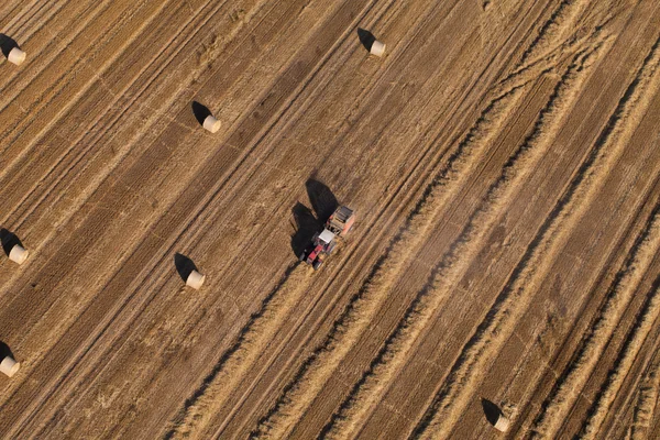 Aerial view of combine on harvest fields — Stock Photo, Image