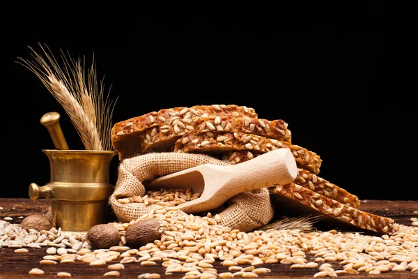 Sült kenyeret, a malter és a búza — Stock Fotó
