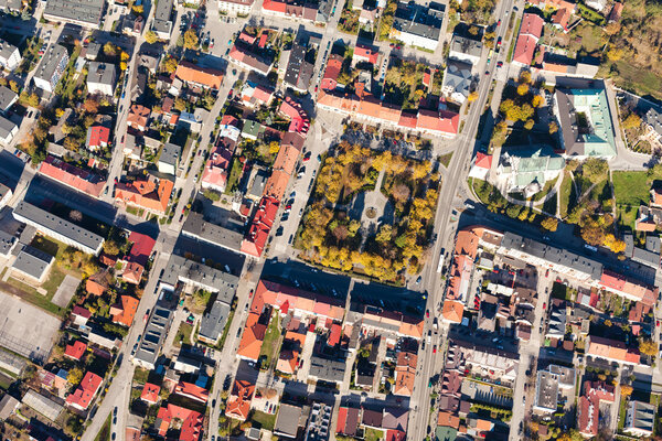 Aerial view of Pinczow town in Poland