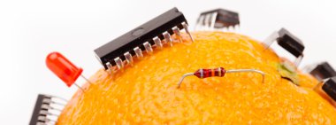 Electronic orange fruit with microchips