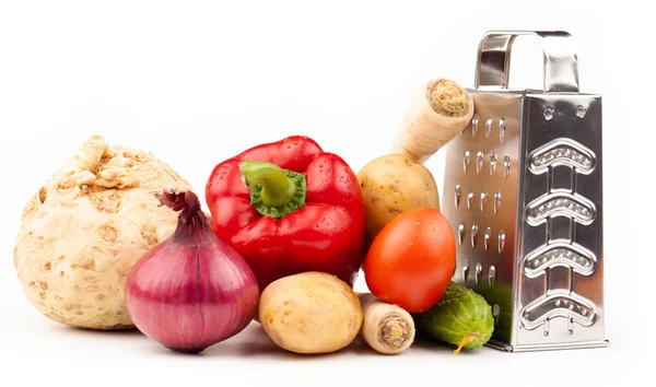 Zöldségek és reszel — Stock Fotó