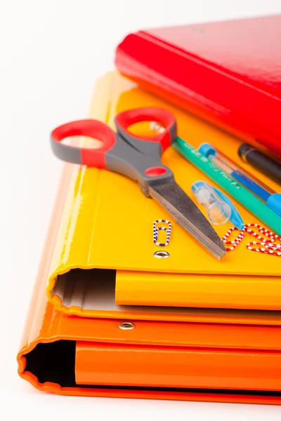 Colorful office folders and pens — Stock Photo, Image