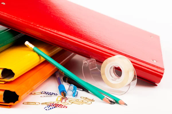 Colorful office folders and pens — Stock Photo, Image