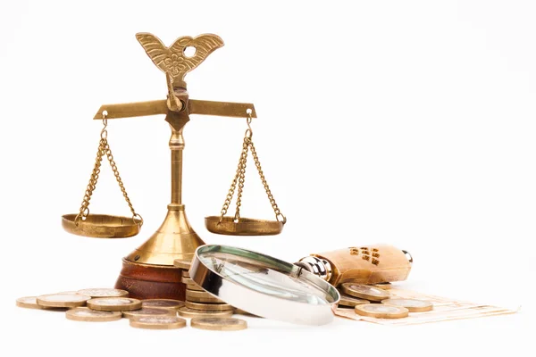 Money and scales of justice — Stock Photo, Image