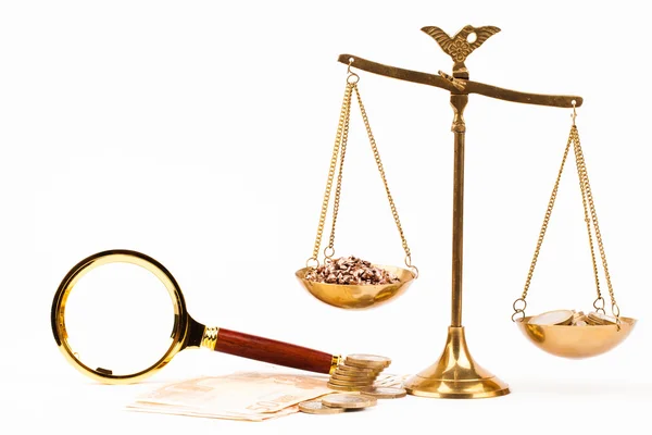 Money and scales of justice — Stock Photo, Image