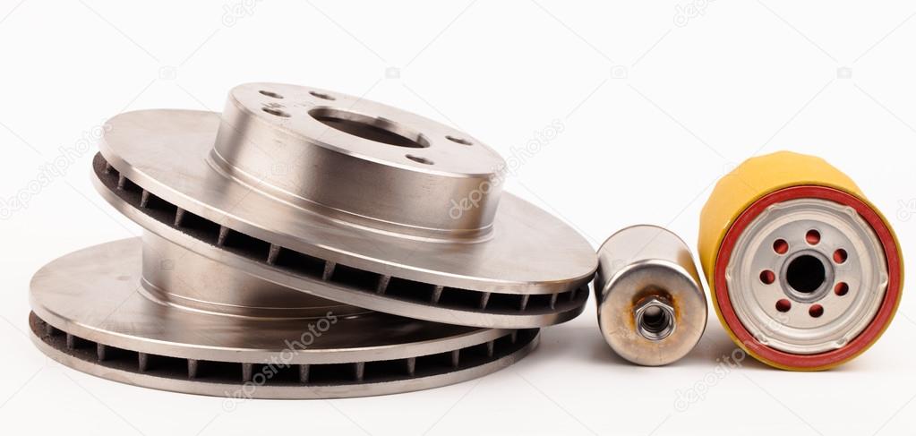 Front brake disks and pads for a car