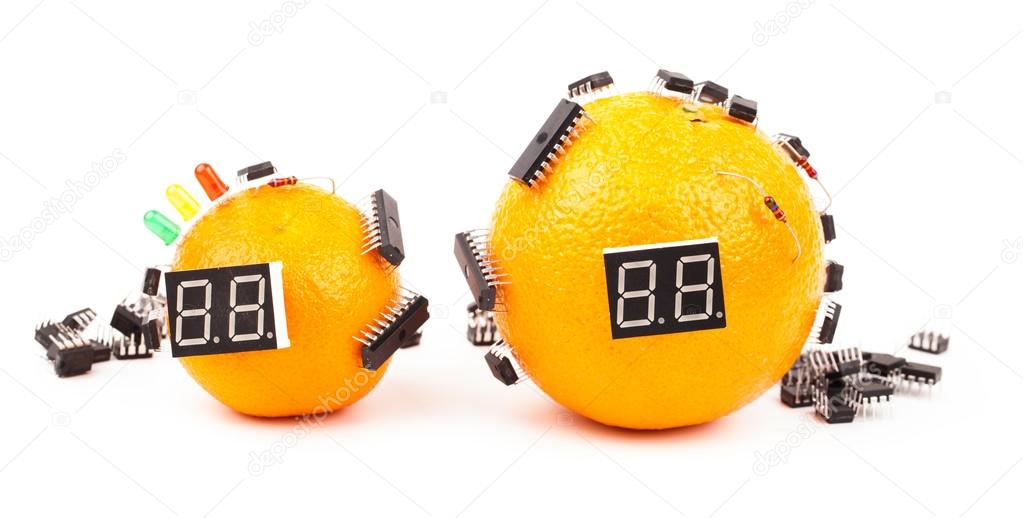 Electronic orange fruit with microchips