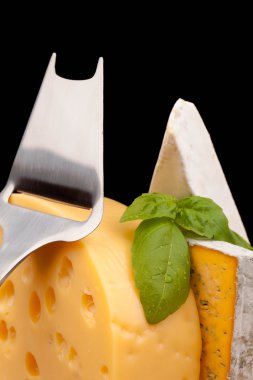 Tahta masada çeşitli peynir türleri var.