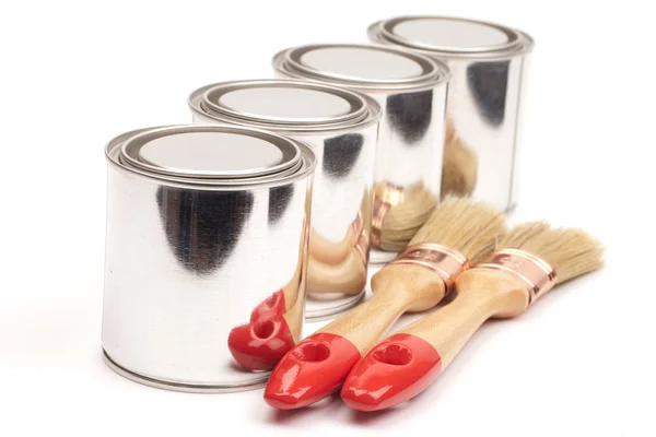 Kutu boya fırçaları ile boyama — Stok fotoğraf