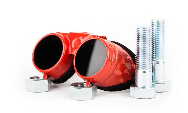 Red welder glasses — Stock Photo, Image