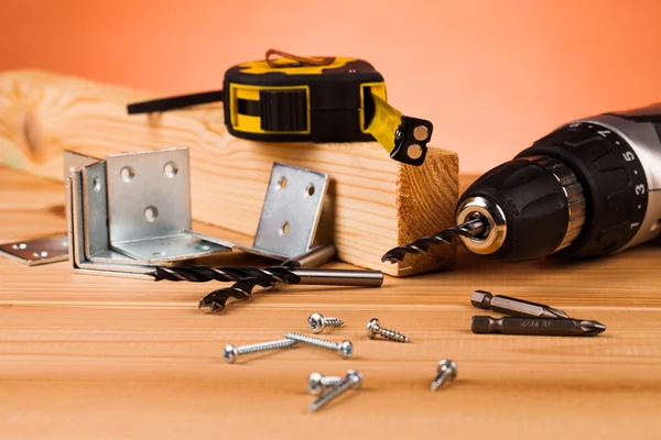 Borr och trä montering verktyg — Stockfoto