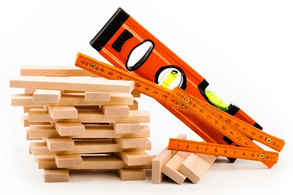 Houten blokken met tools — Stockfoto