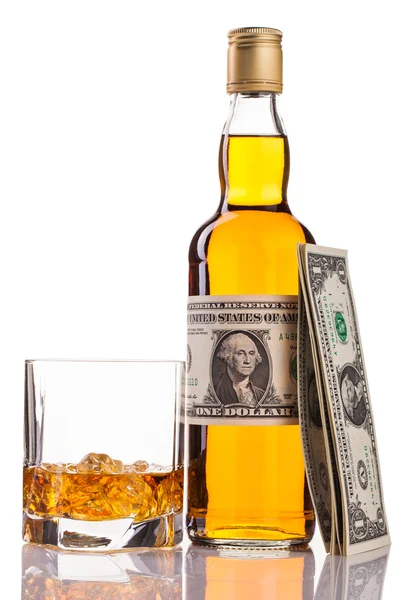 Whiskey, money and glass — Stock Photo, Image