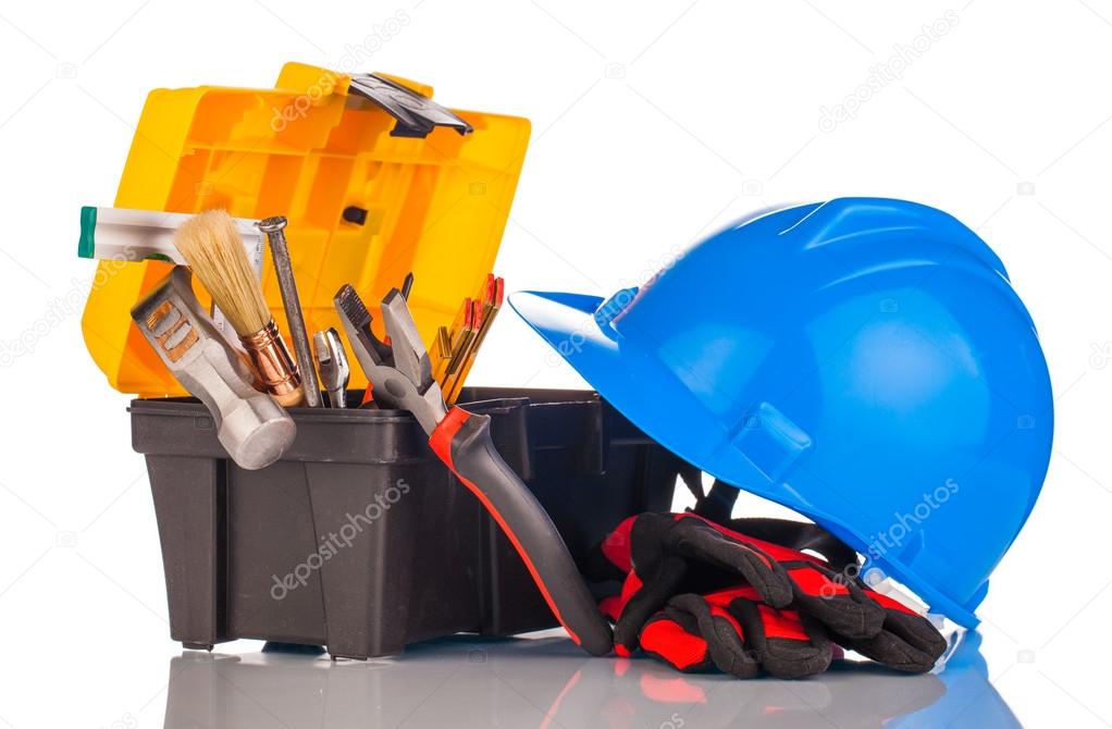 builder equipment tools isolated on white