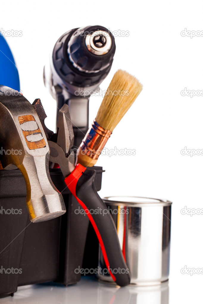 builder equipment tools isolated on white