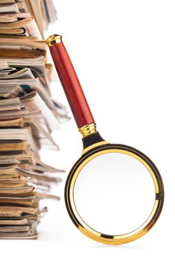 pile of newspapers and magnifying glass clipart