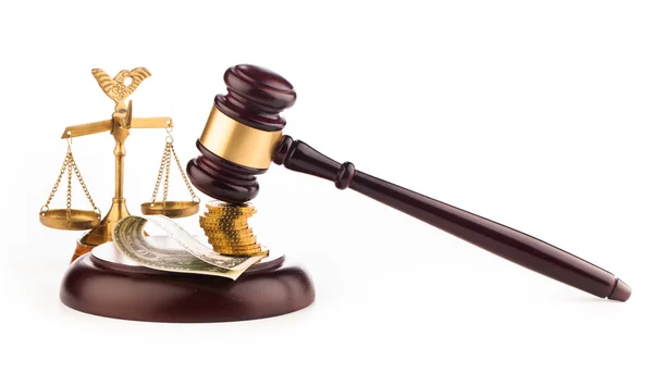 Scales, gavel and money — Stock Photo, Image