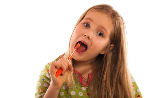 Niña cepillándose los dientes —  Fotos de Stock